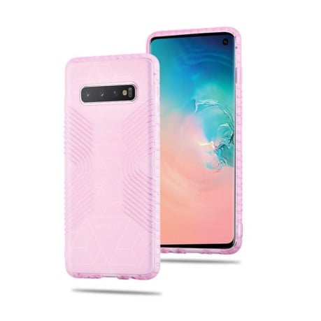 Ультратонкий прозрачный силиконовый чехол Geometrical Cooling Lines на Samsung Galaxy S10+ / S10 Plus- розовый