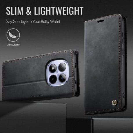 Чехол-книжка CaseMe 033 с фактурой Calf и защитой от сканирования RFID на Xiaomi Redmi Note 15 Pro 5G Global 163.6mm — чёрный