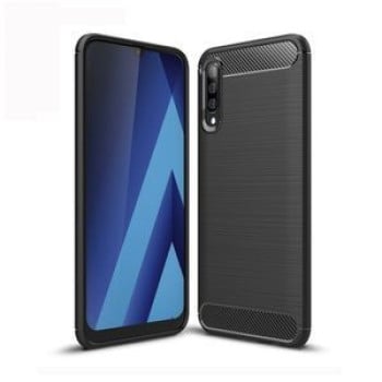 Чехол Brushed Texture Carbon Fiber на Samsung Galaxy A70 - черный