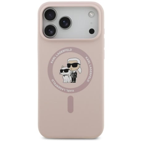 Оригинальный силиконовый чехол Karl Lagerfeld Silicone Karl&amp;Choupette Ring с MagSafe на iPhone 17 Pro Max - Pink