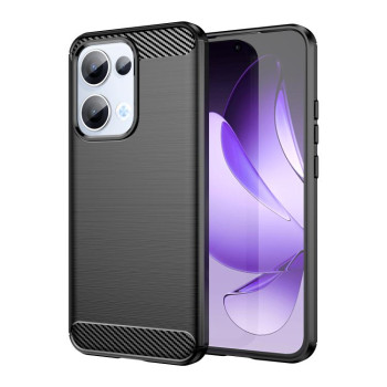 Противоударный чехол Brushed Texture Carbon Fiber на OPPO Reno13 Global - черный