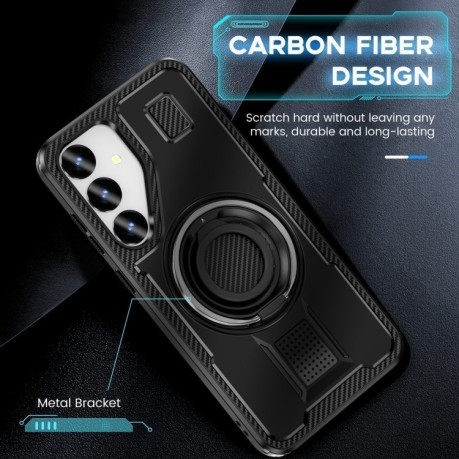 Протиударний чохол Ring Holder Carbon Fiber PC Hybrid TPU  для Samsung Galaxy S25+ 5G - чорний