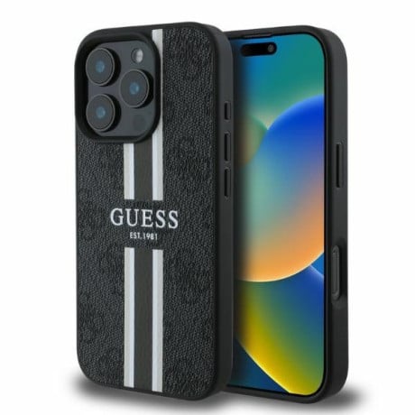 Оригінальний чохол Guess 4G Printed Stripes MagSafe для iPhone 16 Pro Max - black