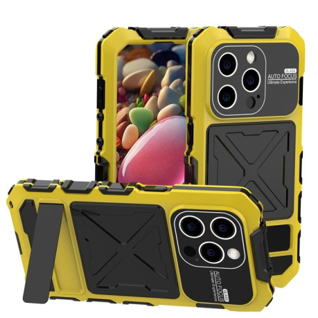 Противоударный металлический чехол R-JUST Dustproof на iPhone 15 Pro Max - желтый