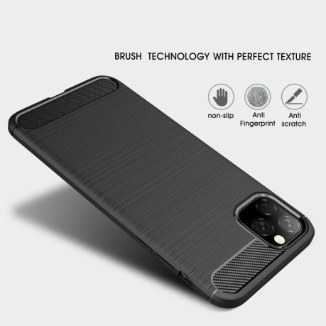 Противоударный чехол Brushed Texture Carbon Fiber на iPhone 11 Pro Max - черный