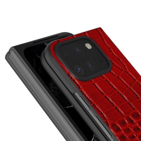 Протиударний чохол ABEEL Crocodile Texture Genuine Leather для Google Pixel 9 Pro Fold - червоний