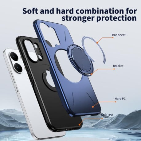 Чохол Metal Rotation Holder MagSafe TPU Hybrid PC з металевим поворотним тримачем і MagSafe на Xiaomi Redmi Turbo 5 Max 5G / Poco X8 Pro Max 5G — темно-синій