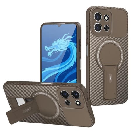 Противоударный чехол Carbon Fiber Texture (MagSafe) на Xiaomi Redmi 15C 5G / 4G EU 173mm - коричневый
