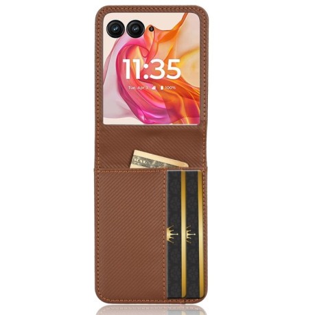 Протиударний чохол Card Slot PU Leather PC для Motorola Moto Razr 50 Ultra - коричневий