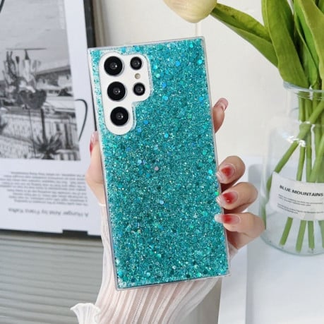 Противоударный чехол Glitter Sequins Epoxy для Samsung Galaxy S24 Ultra 5G - зеленый