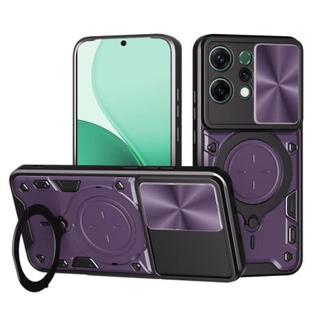 Чехол со шторкой камеры CD фактурой и подставкой на OPPO Reno14 5G Global - фиолетовый