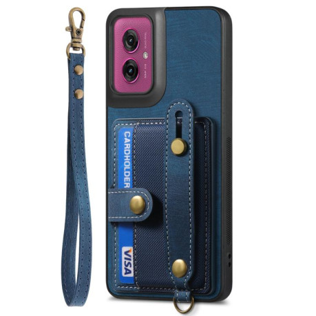 Протиударний чохол Retro Cross Wristband Wallet Leather для Motorola Moto G55 - синій