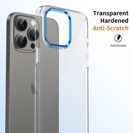 Противоударный чехол Ice Feel HD Transparent PC Full Coverage для iPhone 16 Pro Max - синий