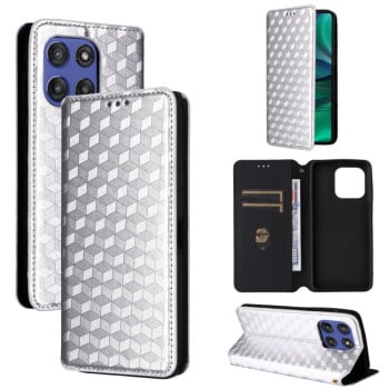 Чохол-книжка Stylus Cubic Grid Flip Leather на Motorola Edge 60 - сріблястий