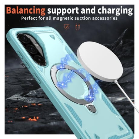 Противоударный чехол MagSafe Holder Armor PC Hybrid для Samsung Galaxy A56 5G - голубой