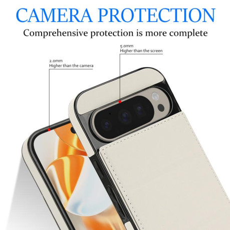 Противоударный чехол Tri-fold Holder Leather Phone Case with Card Slot для Google Pixel 9 / 9 Pro - белый