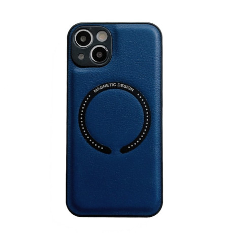Противоударный чехол Litchi Texture Magsafe для  iPhone 14 Plus - синий