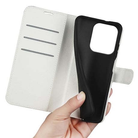 Чохол-книжка з фактурою Litchi та магнітним хлястиком на Xiaomi Redmi 15C 5G / 4G EU 173mm - білий