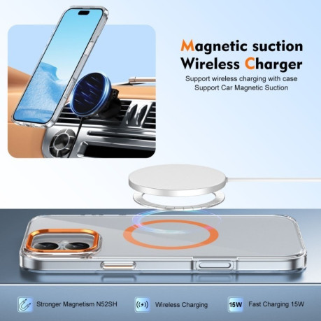 Чохол протиударний Ice Feel HD Transparent MagSafe PC для iPhone 16 - помаранчевий