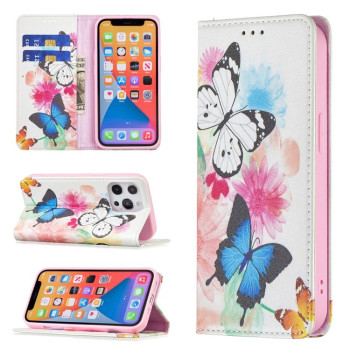 Чехол-книжка Colored Drawing Pattern Invisible для iPhone 13 mini - Two Butterflies
