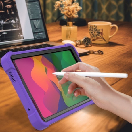 Чохол Silicone Hybrid PC Tablet Case with Holder &amp; Shoulder Strap для Xiaomi Redmi Pad SE 8.7 - Black + Purple