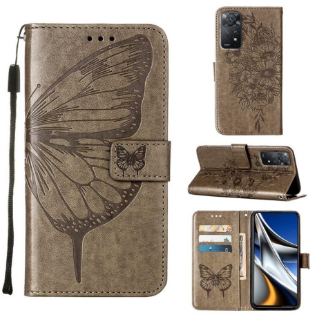 Чехол-книжка Embossed Butterfly для Xiaomi Redmi Note 12 Pro 4G/11 Pro Global(4G/5G)/11E Pro- серый
