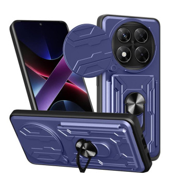 Чехол со шторкой на камеру Sliding Camshield и подставкой на Xiaomi Redmi Note 14 Pro 4G - синий