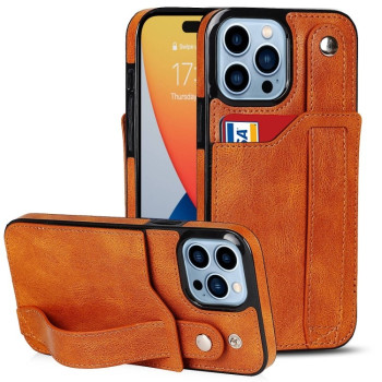 Противоударный чехол Wrist Strap Holder на iPhone 14 Pro - желтый