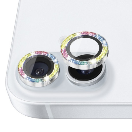 Захисне скло NORTHJO Glitter Camera Lens Protector Tempered Glass Metal Ring для iPhone 16 / 16 Plus - різнокольорове