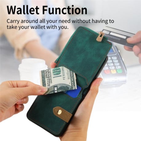 Чохол Cross Leather Ring Vertical Zipper Wallet для Motorola Razr 60 Ultra - зелений