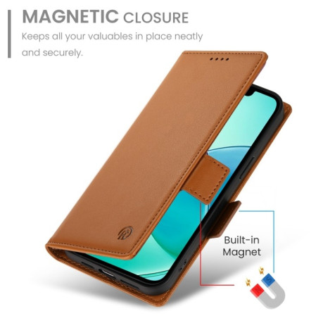 Чехол-книжка Side Buckle Magnetic Frosted Leather для iPhone 16e - коричневый