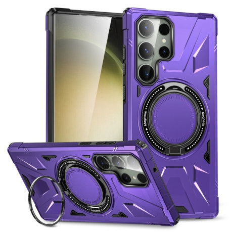 Противоударный чехол HTM MagSafe Magnetic Shockproof Phone Case with Ring Holder для Samsung Galaxy S24 Ultra 5G - фиолетовый