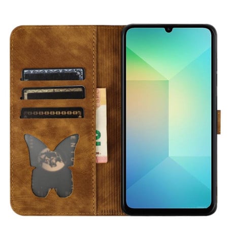 Чехол-книжка с тиснением Butterfly Cat мягкая фактура с магнитным хлястиком на Samsung Galaxy A07 4G / A06 4G - коричневый