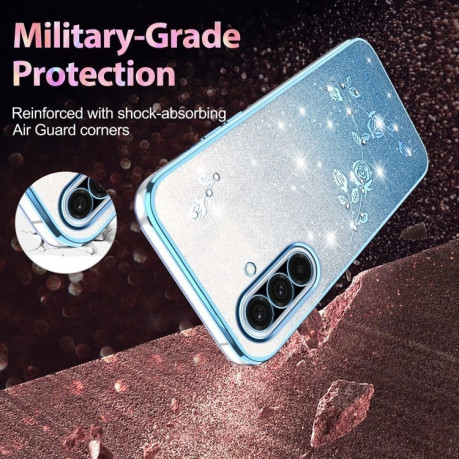 Протиударний чохол Gradient Glitter Flower All-inclusive  для Samsung Galaxy A36 - синій