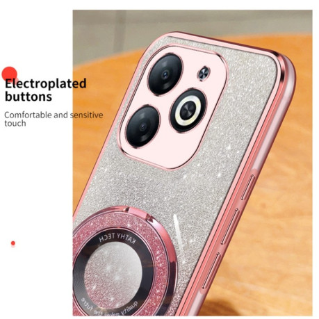 Противоударный чехол Plated Gradient Glitter Round Holder для Infinix Smart 8 / Smart 8 HD - серебристый