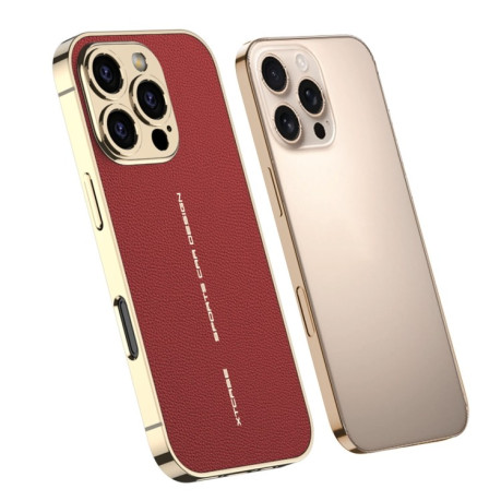 Противоударный чехол GKK Plated Plain Leather для iPhone 16 Pro Max - красный