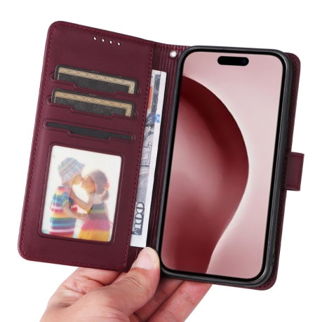 Чохол-книжка BETOPNICE BN-005 2 in 1 Detachable Imitate Genuine Leather для iPhone 16 Pro Max - винно-червоний