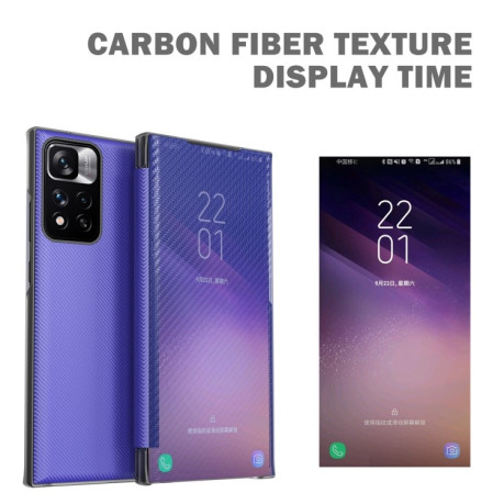 Чехол-книжка Carbon Fiber Texture View Time для Xiaomi Redmi Note 11 Pro 5G (China)/11 Pro+ - синий