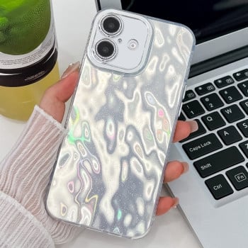 Противоударный чехол Plating Glitter Texture TPU with Lens Film для iPhone 16 Plus - White Wrinkles