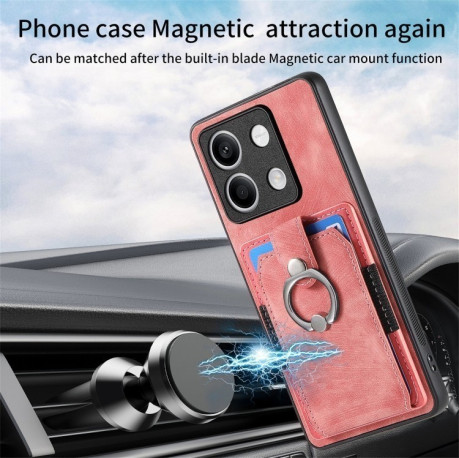 Чохол Retro Skin-feel Ring Card Wallet для Xiaomi Redmi Note 13 4G - рожевий