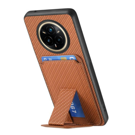 Противоударний чехол Carbon Fiber Card Bag для Realme 14 Pro+ - коричневий