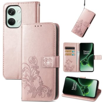 Чохол Four-leaf Clasp Embossed Buckle на OnePlus Nord 3 - рожеве золото