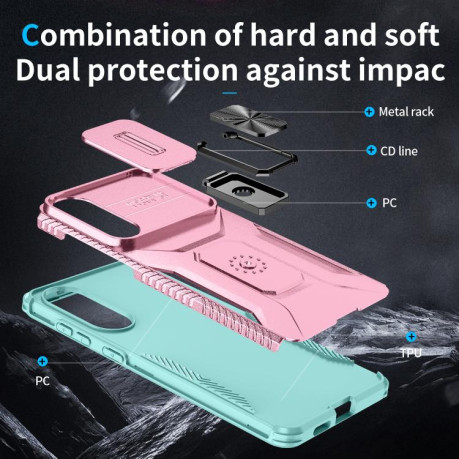 Протиударний чохол Sliding Camshield для Samsung Galaxy S25 Edge 5G - Grey Green + Pink