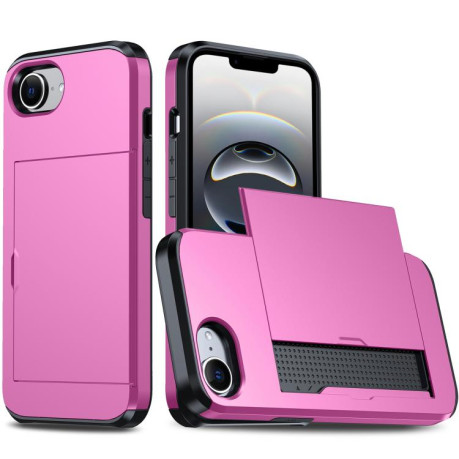 Противоударный чехол Armor Slide Card Slot для iPhone 16e - пурпурно-красный