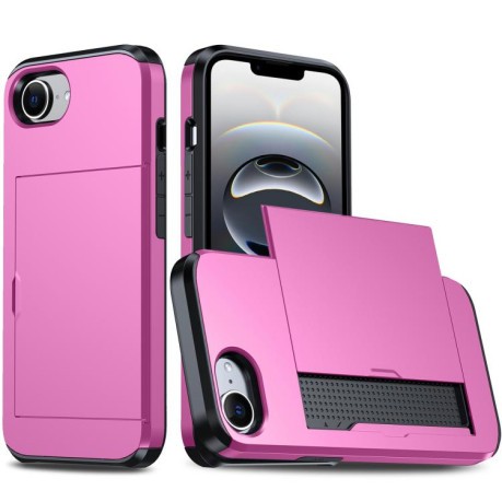 Противоударный чехол Armor Slide Card Slot для iPhone 16e - пурпурно-красный