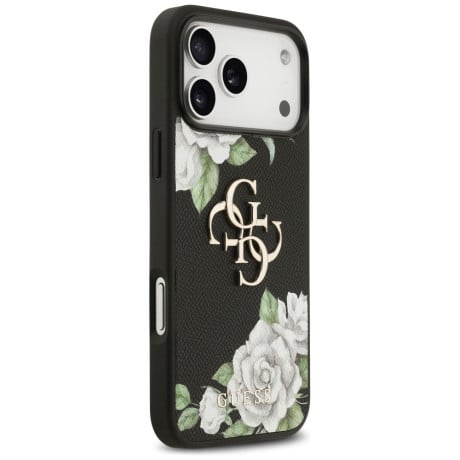 Оригинальный чехол Guess Grained Roses &amp; Big 4G Logo на iPhone 17 Pro Max - black