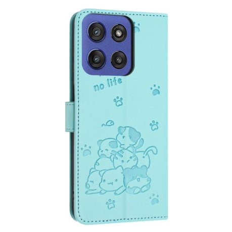 Чехол-книжка Embossed Kitten Phone Leather для Motorola Edge 60 Fusion - зеленый
