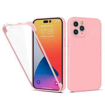 Двусторонний чехол Imitation Liquid Silicone для  iPhone 14 Pro - розовый
