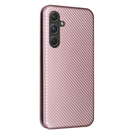 Чехол-книжка Carbon Fiber Texture на Samsung Galaxy A55 5G - розовый