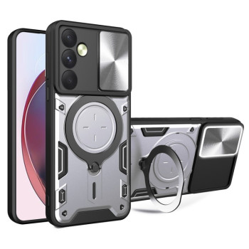 Чохол із шторкою камери CD фактурою та підставкою на Samsung Galaxy A35 5G - сріблястий